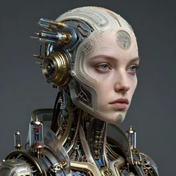 biopunk cyborg portrait by julie bell, intricate biopunk patterns, vacuum tubes, detailed!, very sharp!!!