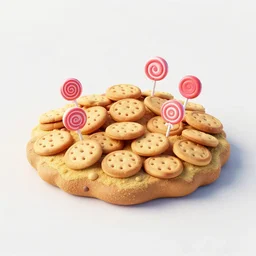 an island made of cookies and lollipops, digital art