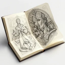 folded sketchbook pages, magnificent, medium shot, details, sharp focus, elegant, highly detailed, illustration, by jordan grimmer and greg rutkowski, intricate, beautiful, trending artstation, pixiv, digital art