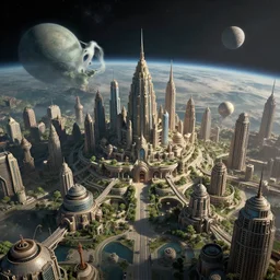 Alien planet with buildings, 8k, lot of details.