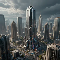 photo of a futuristic city in a dystopian future made of electronic components. Very detailed 8k. Unreal engine 5 render with nanite, global illustration and path tracing. Cinematic post processing.