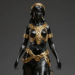 perfectly - centered - portrait of a black onyx celtic woman statue with gold, the perfect human female specimen, intricate, elegant, super highly detailed, professional digital painting, artstation, concept art, smooth, sharp focus, no blur, no dof, extreme illustration, unreal engine 5, 8 k, art by artgerm and greg rutkowski and alphonse mucha loish and wlop