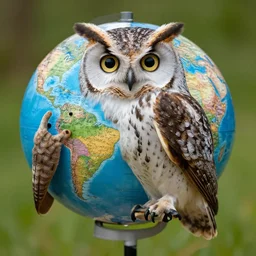 a fusion between owl and globe