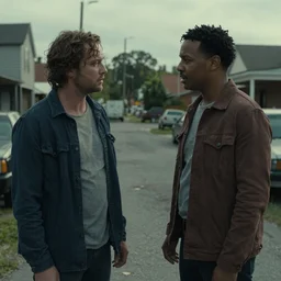film still from the new live - action netflix movie adaptation,'river city ransom'