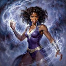 Storm ( Ororo Munroe) from the X-Men , is African American ,she is able to control the weather and atmosphere and is considered to be one of the most powerful mutants on the planet , painting  by William Adolphe Bouguereau