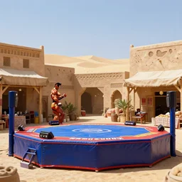 a neo geo snk fighting stage in front of a desert bazaar. ultra clear detailed. highly detailed