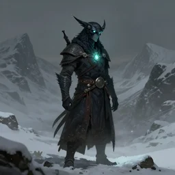 ravenfolk alchemist in the snowy mountains. muted complementary colors, indie concept art, luminescent, 4 k, chiaroscuro, rimlight.