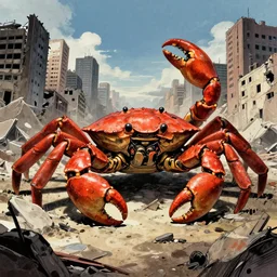 a giant mechanical crab in the middle of war - torn battlefield of a crumbling city, artstation, concept art, smooth, sharp focus, vivid grunge, manga, illustration, unreal engine 5, 8 k, wide angle, by bilibin and kuvshinov and malevich and mucha, traditional japanese colors, superior quality