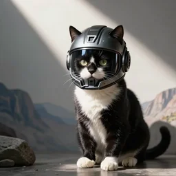 concept art, tuxedo cat, mass effect, helmet, n7