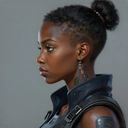 detailed side profile anime painting of a black cyber punk girl, realistic, artstation, digital painting, in the style of kehinde wiley, artem demura