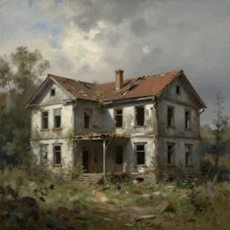 matte painting of abandoned house by ivan aivazovsky