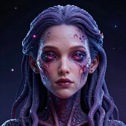 full - face close - up portrait, your mom is a cosmic horror by bruce brenneise, 3 d render, neosurrealism. digital concept art, pixel art, rendered in octane, trending on cgsociety, trending on artstation