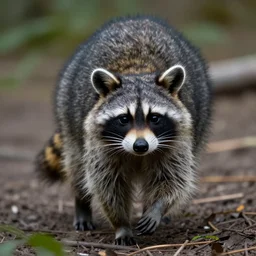 raccoon walks in the woods, closeup, trending on artstation, 30mm, by Noah Bradley