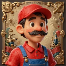 highly detailed vfx caricature of a man with a mustache wearing a red shirt, blue overalls, and a red cap, art by ross tran, cgsociety, digital illustration, ornate details,