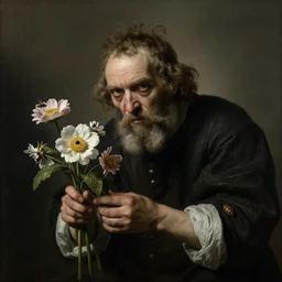 creepy old man with flowers and insects by matthias withoos willem van aelst christiaen striep pieter withoos, dutch golden age, dramatic lighting, chiaroscuro, modern, xf iq 4, 1 5 0 mp, 5 0 mm, f 1. 4, iso 2 0 0, 1 / 1 6 0 s, natural light, photoshop