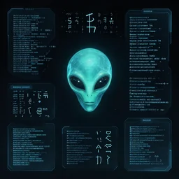 alien seti signal decoded, alien glyphs, alien source code, mathematical primes, futuristic software user interface for movie, concept art, darkmode, trending on artstation, 4 k