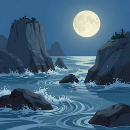 digital matte fantasy dreamy seascape rocks waves moonlight, artstation, behance, 8 k by susan heidi