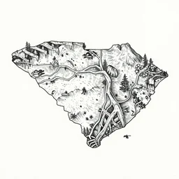 A map of South Carolina's cave system, Ink drawing by Deven Rue, fine point pen
