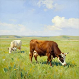 bob ross painting of cattle grazing in alberta praries