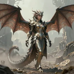 portrait of the dragon queen by artgerm and H R Giger and alphonse mucha, Dragon in dragon lair, HD, full body dragon concept, flying dragon, Human body with dragon features, beautiful queen, perfect face, ray tracing, 4k realistic 3d rendered portrait, soft shading, soft colors, relaxed colors, hyperdetailed, wide angle lens, fantasy, futuristic horror, armor style of giger