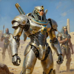 egyptian mecha, tim hildebrandt, wayne barlowe, bruce pennington, donato giancola, trending on artstation, cinematic composition, beautiful lighting, hyper detailed, 8 k, oil on canvas