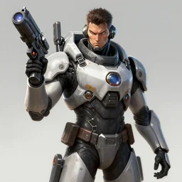 a futuristic soldier holding plasma gun, sci - fi, concept art, fantasy illustration, sharp, ultra detail, angry face