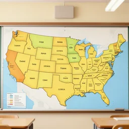 the classroom map of united states with state names