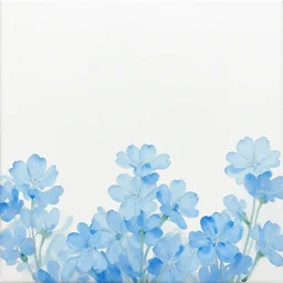 light blue flowers at the bottom of the painting, white background, matte painting