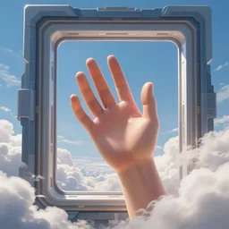a giant hand emerges from a portal in the sky, epic scale, in the art style of robbie trovino, digital painting, artstation, instagram, sharp focus, illustration, crisp 8 k lineart, surrealism