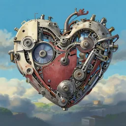 heart shape, mechanical style, by makoto shinkai