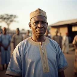 analogue photo of an igbo chief, 35mm, f/1.4, Golden Hour light, national geographic, photographed by Martha Cooper,