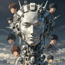 robot head totem pole, intricate, different, artstation trending, high detail, focus, smooth, surreal, by yusuke murata, takehiko inoue, hiroya oku, makoto yukimura, shinichi sakamoto, kousuke oono