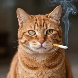 a Memphis style highly detailed depiction of a red tabby cat smoking a cigarette