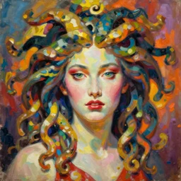 oil painting ukiyo - e portrait of medusa by greg rutkowski with vivid complementary colors