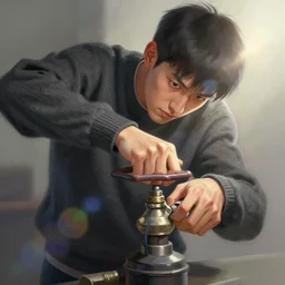 man in a sweater turning the gas up, mischievous, intricate, sharp focus, lens flare, bloom, illustration, highly detailed, digital painting, concept art, matte, art by ruan jia and wlop and greg rutkowski, masterpiece