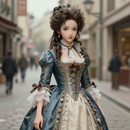 anime 3 d art, wlop art, realistic marie antoinette girl painting, japanese street fashion, hyper realism, muted colours, rococo, natalie shau, anime, tom bagshaw style