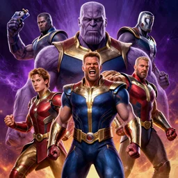 avengers versus thanos, detailed intricate illustration, detailed illustration, hd, 4 k, digital art, overdetailed art, by greg rutkowski, by loish, complementing colors, trending on artstation, deviantart