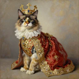 the royal king's dog by greg hildebrant lisa frank fancy rococo baroque regal feline oil painting high quality award winning clothed in fancy garb
