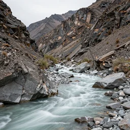 realistic photo of a rocky mountains landscape and a river, very sharp focus, in the style of greg rutswoski, very hyper realistic, highly detailed, fantasy art station