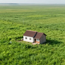 grasslands, ( ( ( ( house ) ) ) ), [ 4 k photorealism ]!!!, trending on unsplash, intricate, zoomed out photography