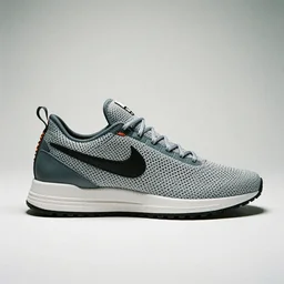a studio photoshoot of a Nike Air x Acronym sneaker collab designed by Errolson Hugh, knitted mesh material, realistic, color film photography by Tlyer Mitchell, 35 mm, graflex