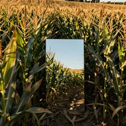 a mirror in the middle of a cornfield