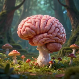 brains growing like a mushrooms in a fantasy forest, 8 k, unreal engine, trending on artstation