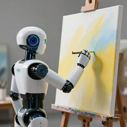 a robot paiting on a canvas