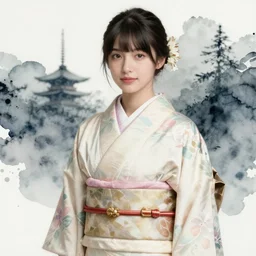 Japanese kimono, finest digital concept art, 8k, character, realistic, portrait, photorealism, japan watercolour, masterpiece art