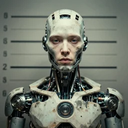 amazing impressive awesome stunning insane highly detailed fantastic overwhelming cinematic masterpiece soft lighting sharp focus, grainy photo, a criminal mugshot, cyborg cyborg cyborg cyborg implant wires........... robot