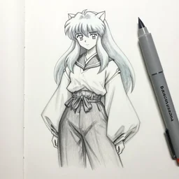 an art nouveau copic maker sketch of an student girl wearing inuyasha clothes designed by balenciaga by john berkey by stanley artgerm lau, greg rutkowski, thomas kinkade, alphonse mucha, loish, norman rockwell