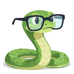 a python snake wearing glasses, clip art, high quality
