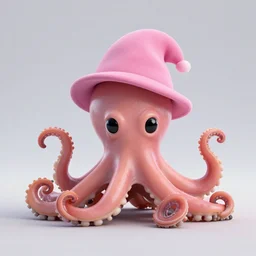 sad octopus wearing a pink hat by alex heywood in 4 k ultra high resolution