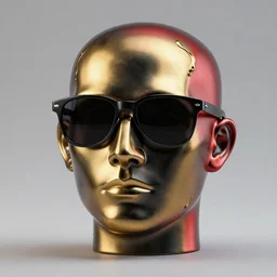 a head made out of melting metal, it is of black and golden and red color, it is wearing sunglasses and a hat, there are flowers all around it, blue paint melting, vogue cover style, greg rutkowski style, basquiat style